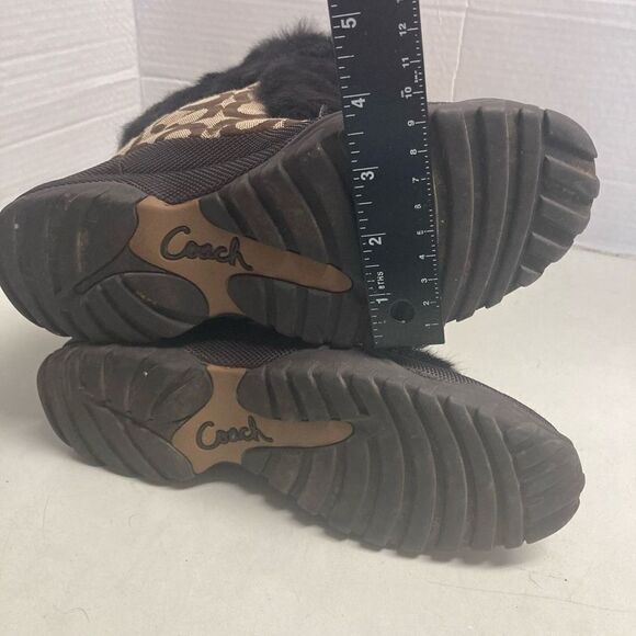 COACH Jeannie Signature Fur Lined Boots Size 7B Mid Calf Brown & Black Size 7B - Picture 3 of 10